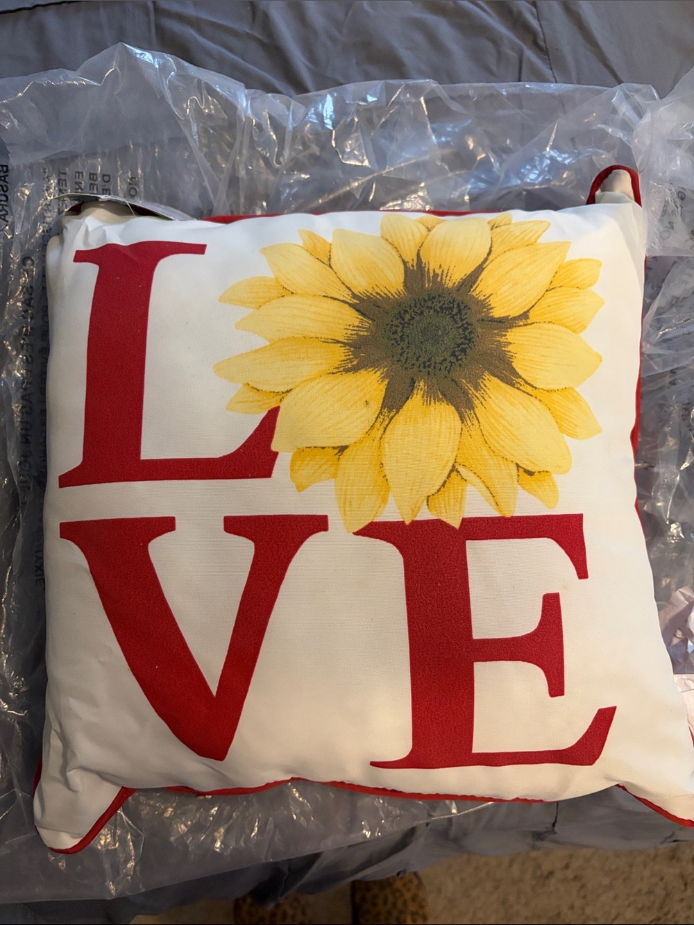 Mainstays Red & Yellow LOVE Sunflower Accent Pillow